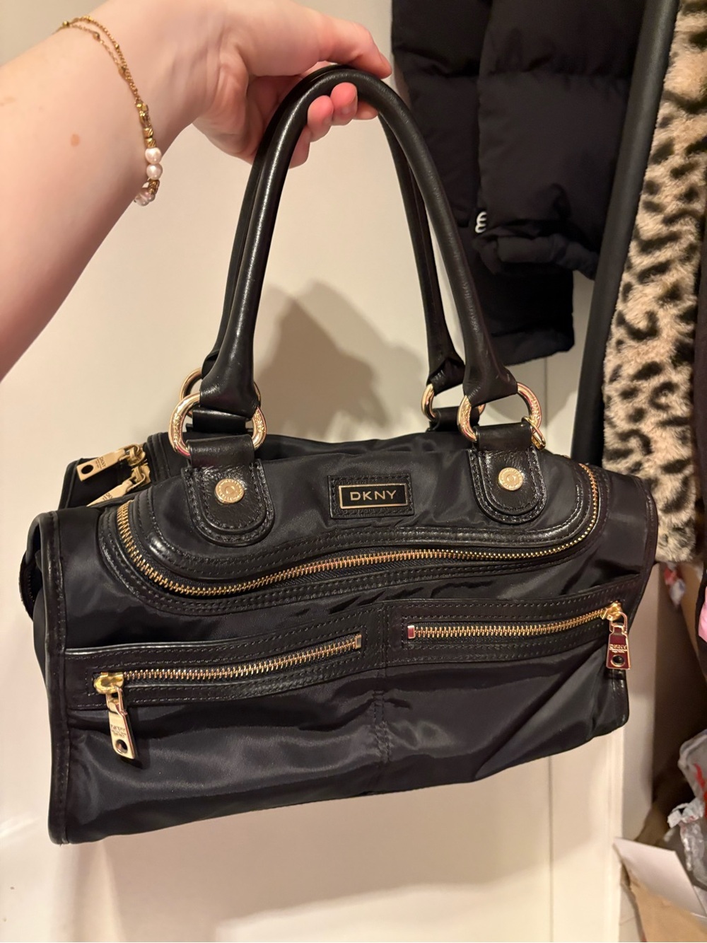 DKNY Black Shoulder Bag with Gold Hardware